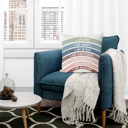 QIYUHOY Crimson Boho Rainbow Classroom Throw Pillow Covers, 22x22 Inch - Image 3