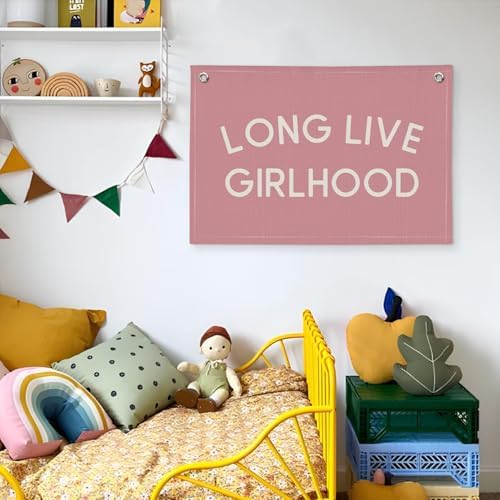 Long Live Girlhood Pink Linen Canvas Wall Banner, Girls Nursery Decor, Toddler - Image 5