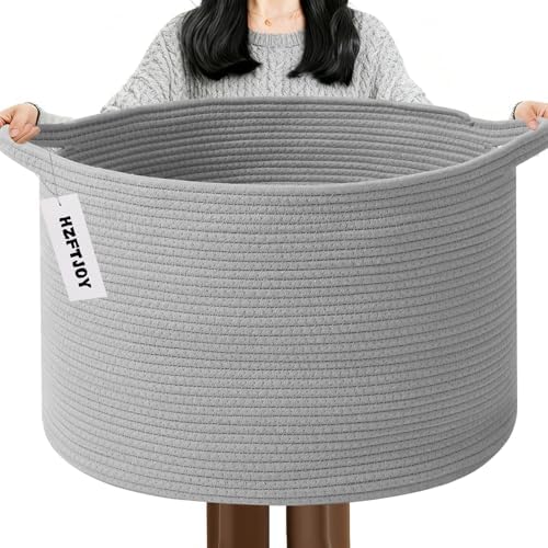 65L Large Blanket Basket, Woven Rope Laundry Basket-Light Gry by HZFTJOY