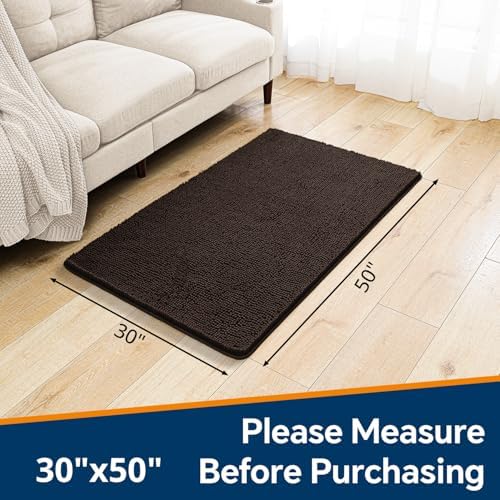 Chenille Bathroom Rug 30"x50" Brown, Large Plush Bath Mat - Image 2