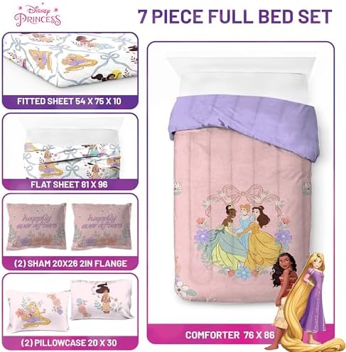 Disney Princess Full Size Comforter Set 7 Piece Kids Bedding - Image 3