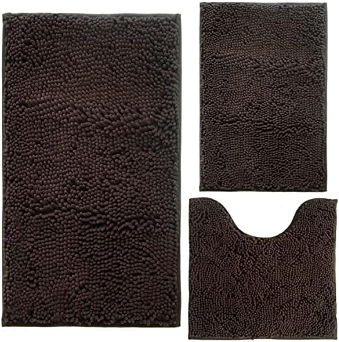 Bathroom Rugs Chenille 3-Piece Extra Soft and Absorbent Shag Bathroom Rugs by BOANKODU
