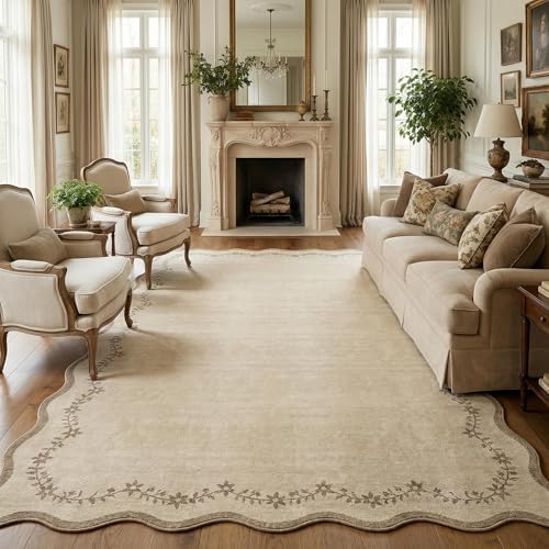 GarveeHome Scalloped Area Rugs 8x10 Large Jute Washable Living Room Rug by GarveeHome