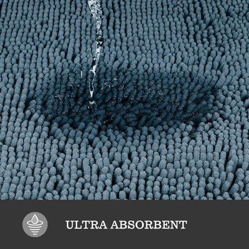 Yeaban Chenille Blue Bathroom Rug 17"x24", Non-Slip Rubber Backing - Image 4