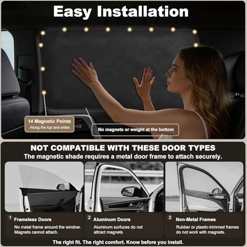 XCBYT Magnetic Car Rear Window Shades, 100% Blackout Privacy Suede - Image 3
