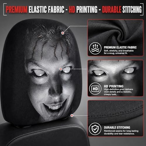 2 Pack Scary Headrest Covers for Cars, Upgraded Snug Fit Car Headrest Cover - Image 4