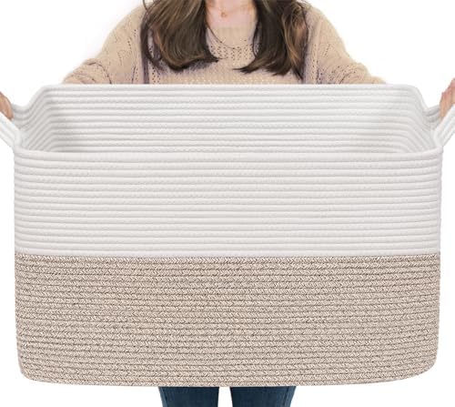 Goodpick 75L Extra Large Woven Blanket Basket, Light Brown by Goodpick