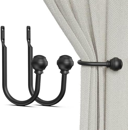 Hion Curtain Holdbacks Black 2pcs, Curtain Tiebacks Wall Mounted Hooks by Hion