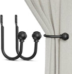Hion Curtain Holdbacks Black 2pcs, Curtain Tiebacks Wall Mounted Hooks by Hion