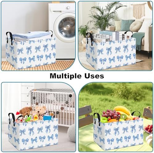 Rectangular Bowknot Fabric Storage Basket - Image 6