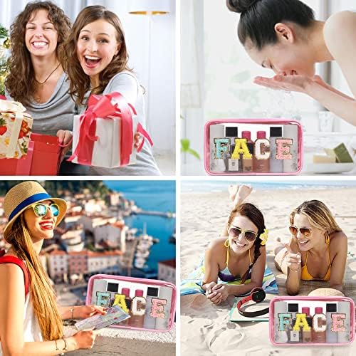Iqimott Clear Patch Makeup Bag Face Pouch, Preppy Personalized Chenille Letter - Image 6