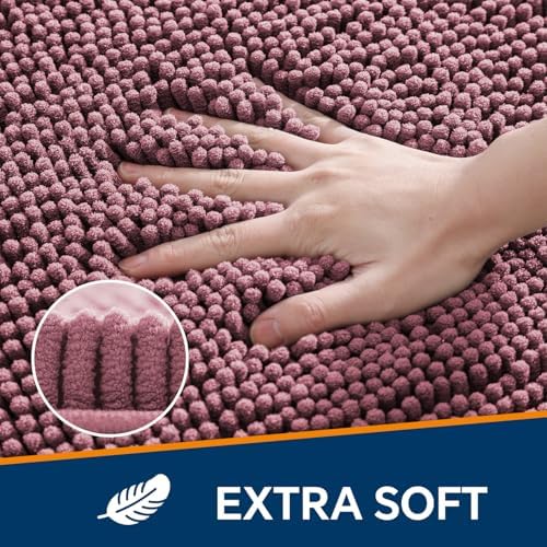 Chenille Bathroom Rug 30"x50" Dusty Rose, Large Plush Bath Mat - Image 3