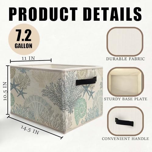 Coastal Beach Storage Bins Basket, Beach Room Decor, Coastal Coral Starfish - Image 6
