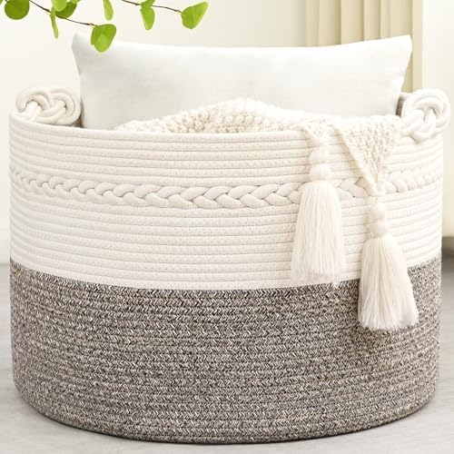 67L Large Blanket Basket, Cotton Rope Blanket Basket Living Room, Baby Laundry by Degeyoyo