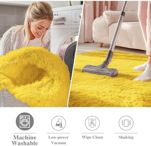 OLANLY Yellow Round Rugs for Bedroom - Image 2