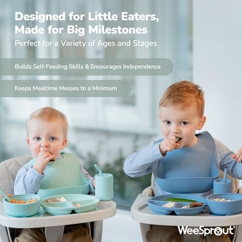 WeeSprout Baby Led Weaning Bundle, Silicone Suction Bowl, Bib & Cup, Develops - Image 5