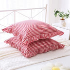 2 Pack Red White Gingham Ruffle Throw Pillow Covers 22''x22'' - Image 3