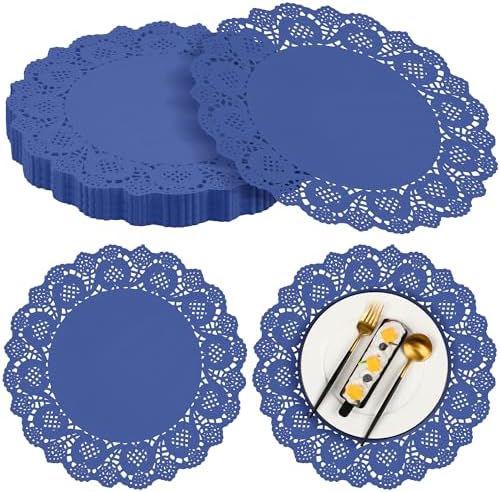 MCEAST 100 Pack Round Blue Paper Doilies 13.5 Inches Lace Place Mats Rustic by MCEAST