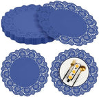 MCEAST 100 Pack Round Blue Paper Doilies 13.5 Inches Lace Place Mats Rustic by MCEAST