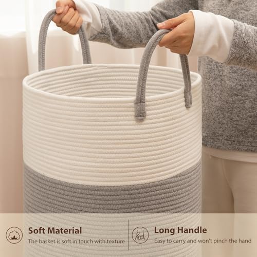 OIAHOMY 100L Nursery Hamper Laundry Basket Laundry Hamper Grey/White - Image 6