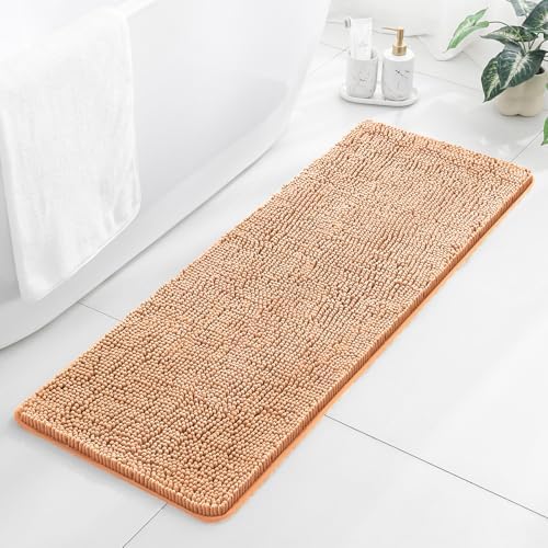 Chenille Bathroom Runner Rug 17"x47" Peach, Plush Bath Mat by Kildoss