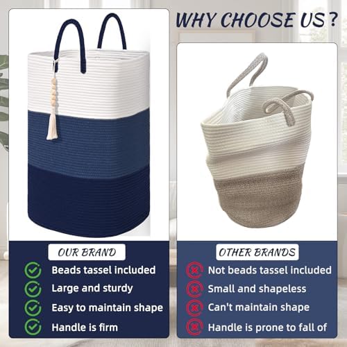 Woven Laundry Basket for Clothes, 65 L Large Rectangle Laundry Hampers - Image 4