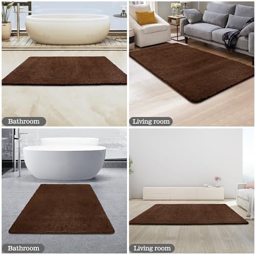 Yeaban Chenille Brown Bathroom Rug 30"x50", Non-Slip Rubber Backing - Image 5