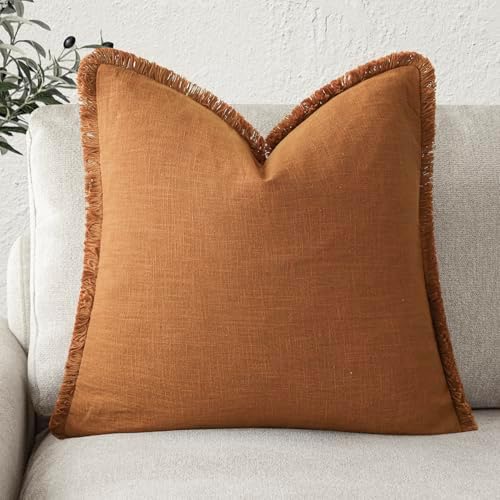 Foindtower Decorative Linen Fringe Throw Pillow Covers Cozy Boho Farmhouse by Foindtower