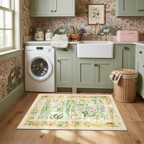 2x3 Washable Area Rug for Entryway Non Slip Safari Nursery Rug Green Kids Room - Image 4