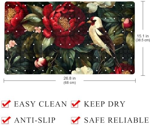 Shower Mat Non Slip 26.8 x 15.1 Inches, Tropical Peony Bird Bathtub Mat Shower - Image 4