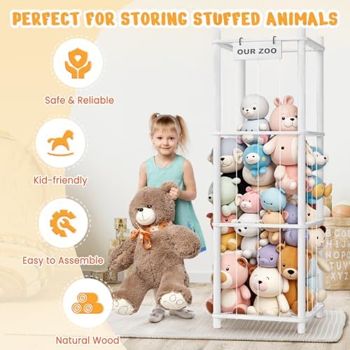 Woodure Stuffed Animal Storage & Organizer, Wooden Cute Zoo Toy Holder - Image 2