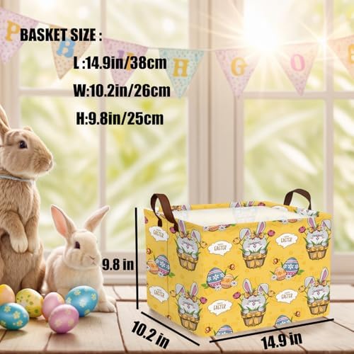 Large Cute Easter Basket for Kid Empty Gift Baby Rectangle Storage Bin Bunny - Image 3