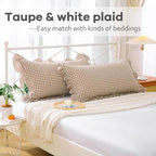 2 Pack Taupe White Gingham Ruffle Standard Pillow Shams 20"x26" - Image 2