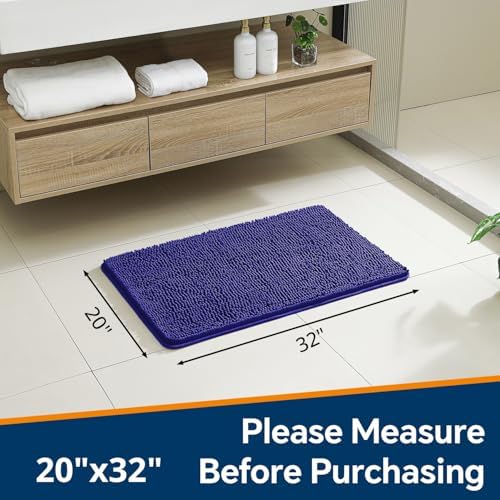 Chenille Bathroom Rug 20"x32" Royal Blue, Non-Slip Plush Bath Mat - Image 2