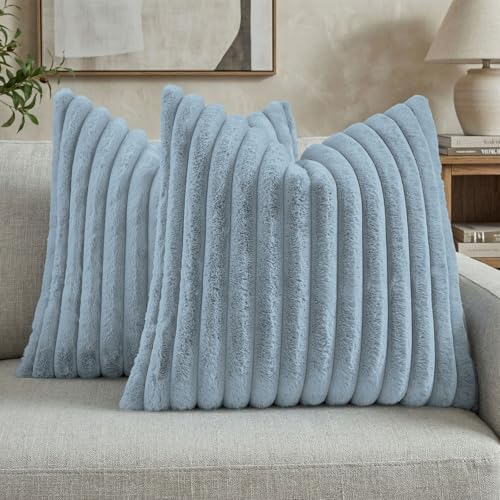 FUTEI Pack of 2 Faux Fur Throw Pillow Covers 16x16 Inch, Dusty Blue by FUTEI