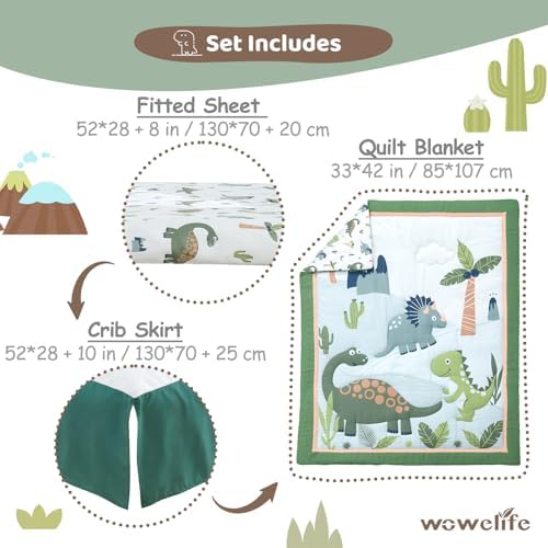 Dinosaur Crib Bedding Set for Boys, Premium 3-Piece Baby Crib Bedding Set - Image 5
