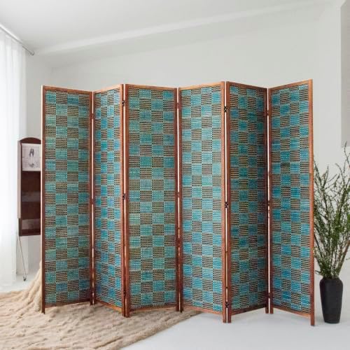 6 Panel Bamboo Room Divider, 5.6 ft Tall Double-Sided Folding Privacy Screen by PawlaBay