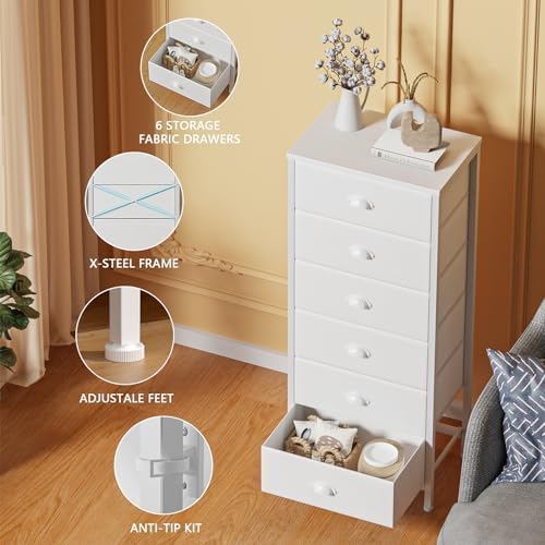 Furnulem White Dresser for Bedroom, 6 Fabric Drawers Chest of Drawers - Image 5
