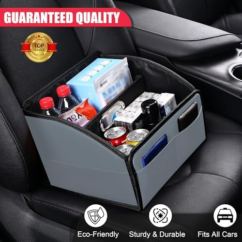 Car Storage Organizer, Leather Front & Back Seat Caddy Gray - Image 2