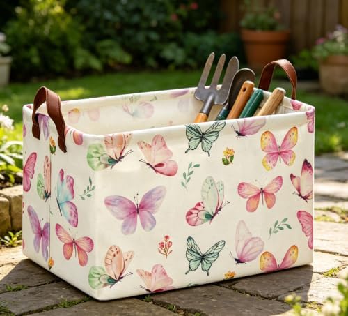 Rectangle Pink Butterfly Storage Basket, Collapsible Storage Bin, Books Box - Image 5
