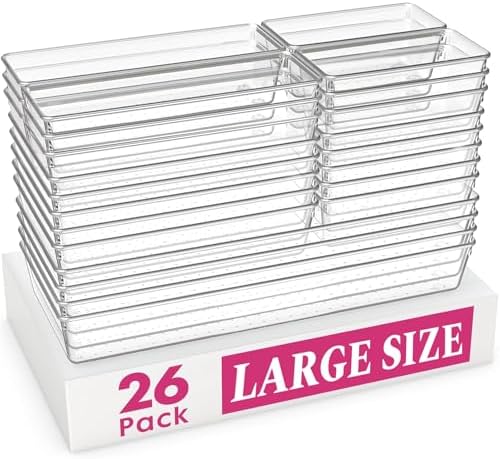 Criusia Large Drawer Organizer Bins 26 Pack | Complete 5 Size Clear Plastic by Criusia