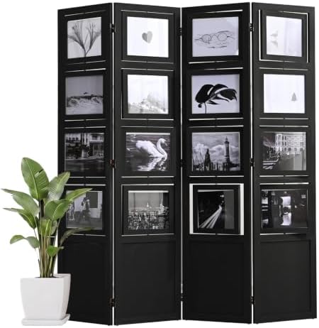 4 Panel Photo Room Divider, Folding Privacy Screen Decorative by Shinkael