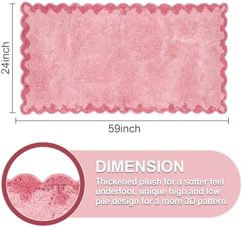 ORTIGIA Long Cute Scalloped Bathroom Rugs Runner, Fun CandyPink Plush - Image 2