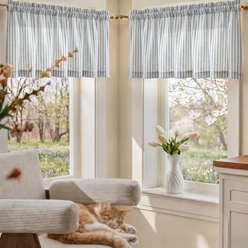 jinchan Linen Boxter Striped Kitchen Valances Blue 50 x 16 inch 2 Panels - Image 5