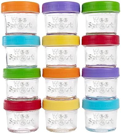 WeeSprout Glass Baby Food Storage Jars w/Lids Snack, Reusable Small Containers by WeeSprout