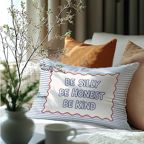 Be Silly Be Honest Be Kind Blue Striped Pillow Cover 20x12, Retro Boys Girls - Image 6