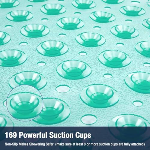 Square Shower Mat Bathtub Bath Mat Non Slip Clear Green 21"x21" - Image 3