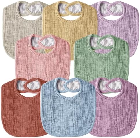 Muslin Baby Bibs for Unisex Boys Girls, Cotton Drool Bibs, Adjustable Newborn by WRRERNSIN
