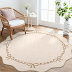 GarveeHome 6ft Round Rugs Washable Scalloped Bow Rug by GarveeHome