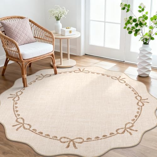 GarveeHome 6ft Round Rugs Washable Scalloped Bow Rug by GarveeHome